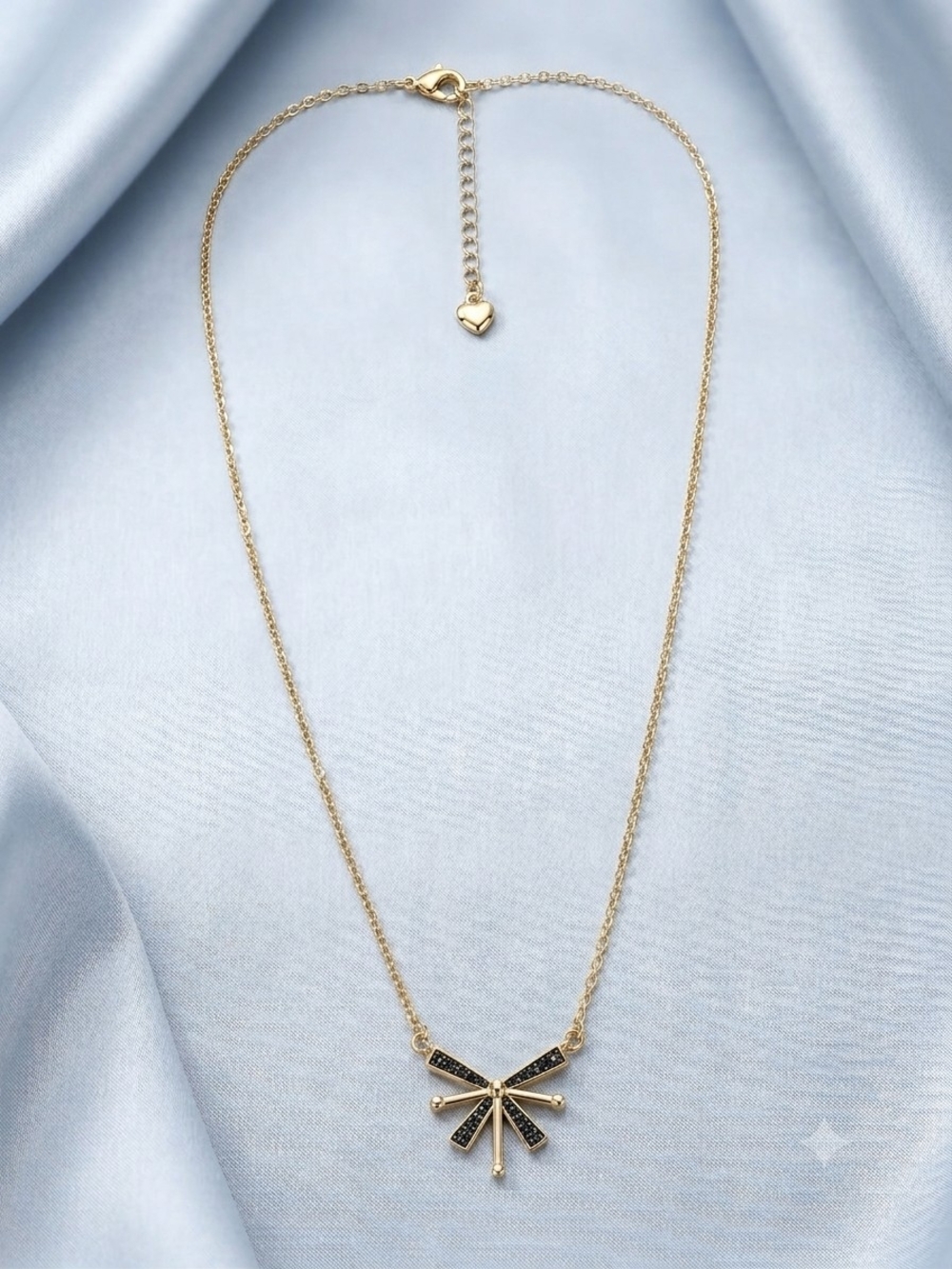 Gold-tone Black Accent Fan Pendant Necklace by